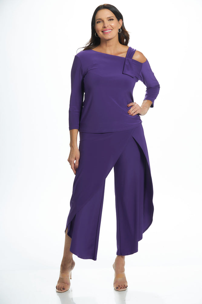 One shoulder purple top full front view