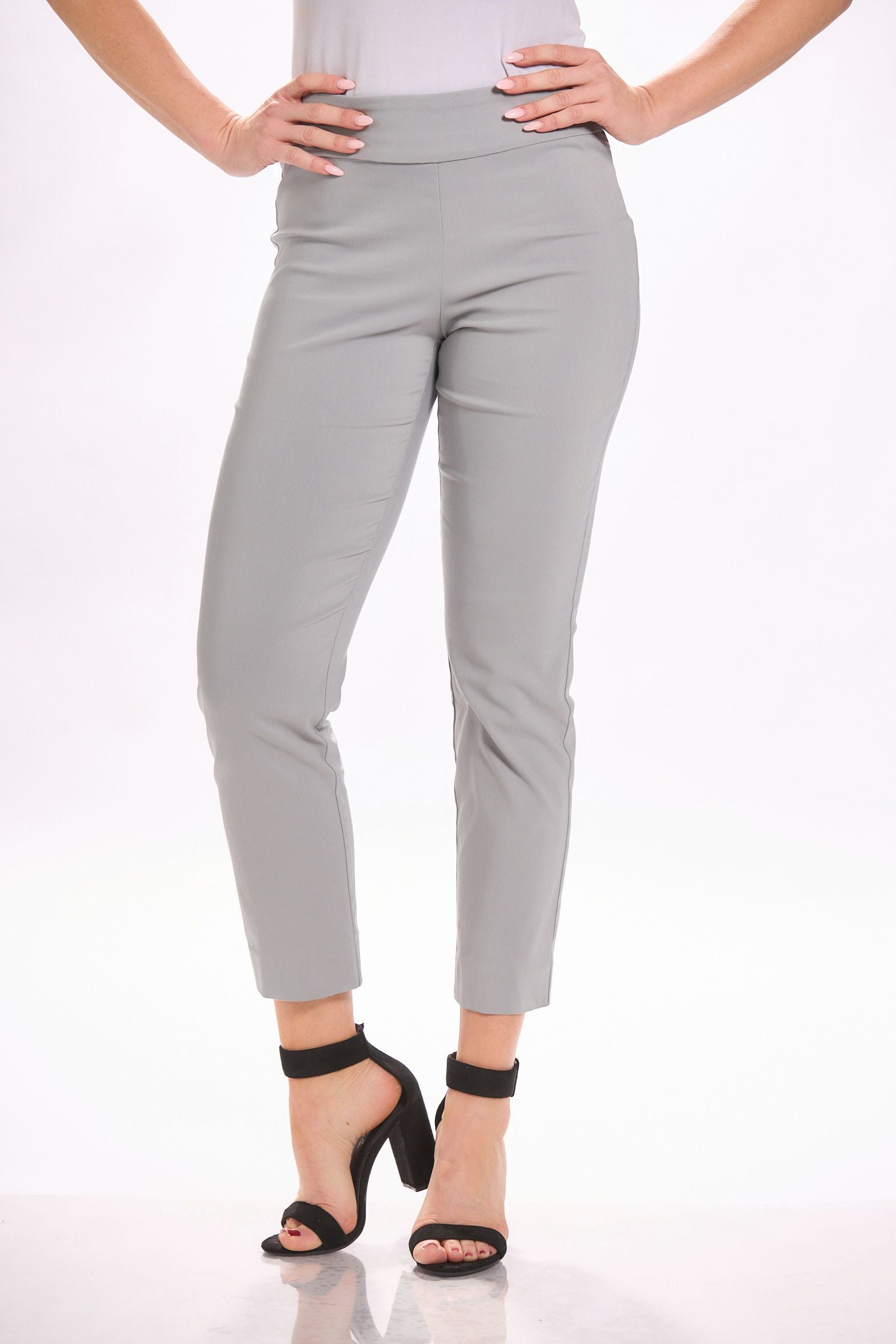 Front image of Krazy Larry pull on pants in cement. Made in the USA pants. 