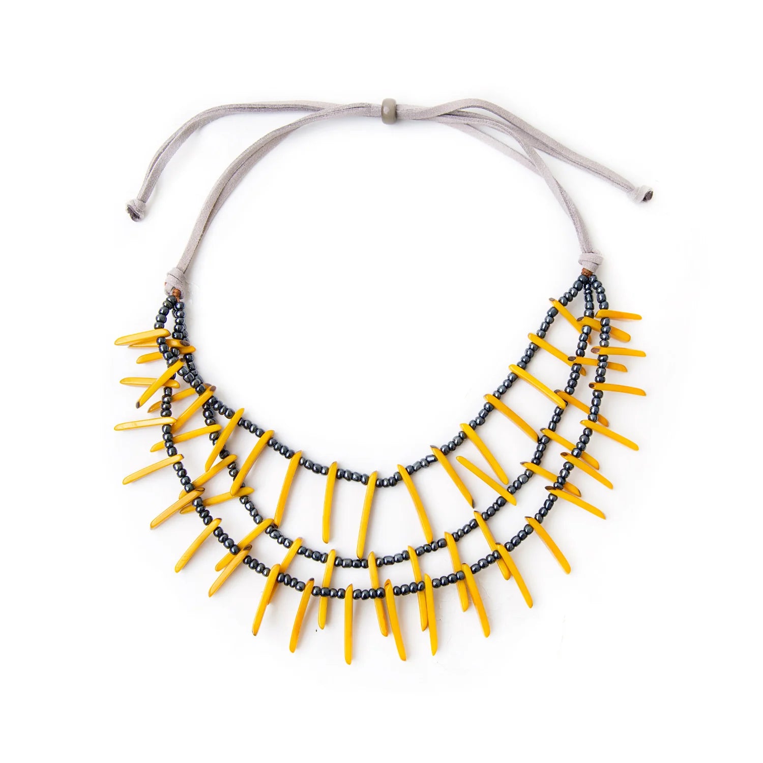 Front image of Tagua Agustina Necklace. Yellow handmade necklace. 