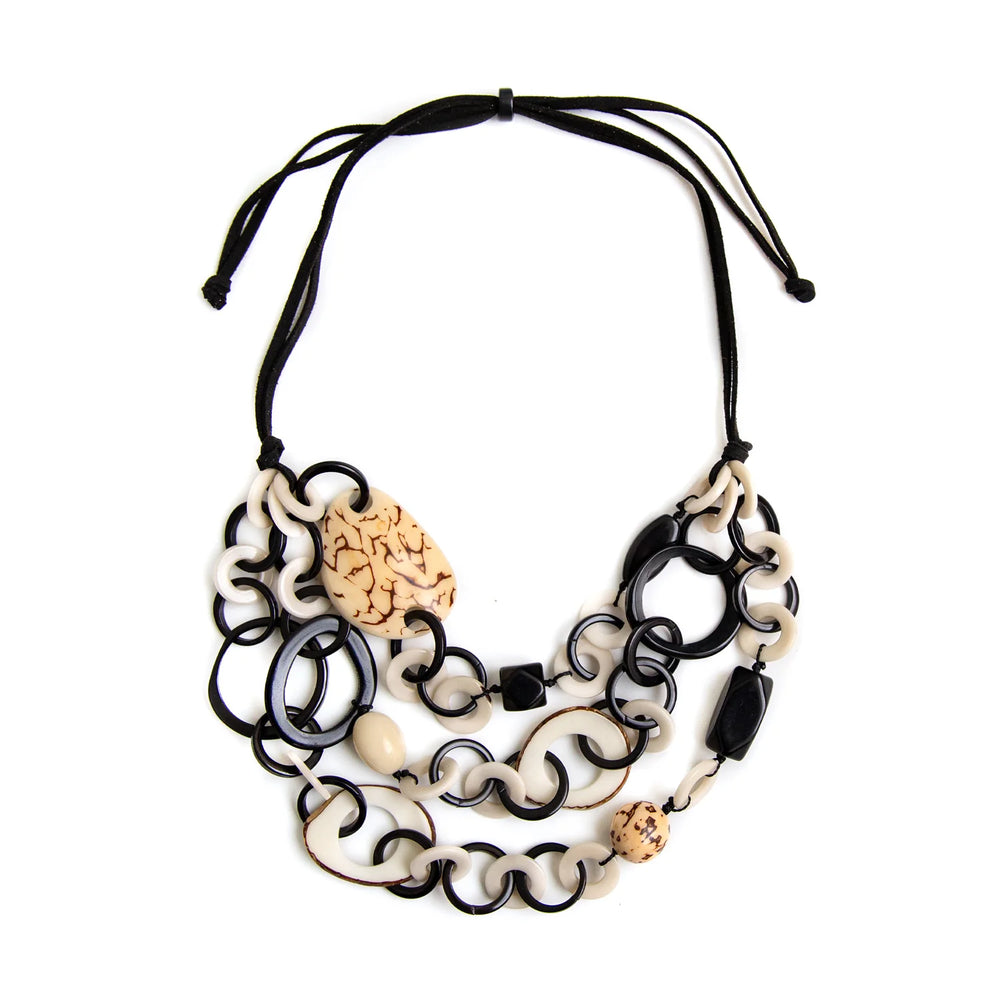 Front image of Tagua Galicia Necklace. Black and ivory handmade necklace. 