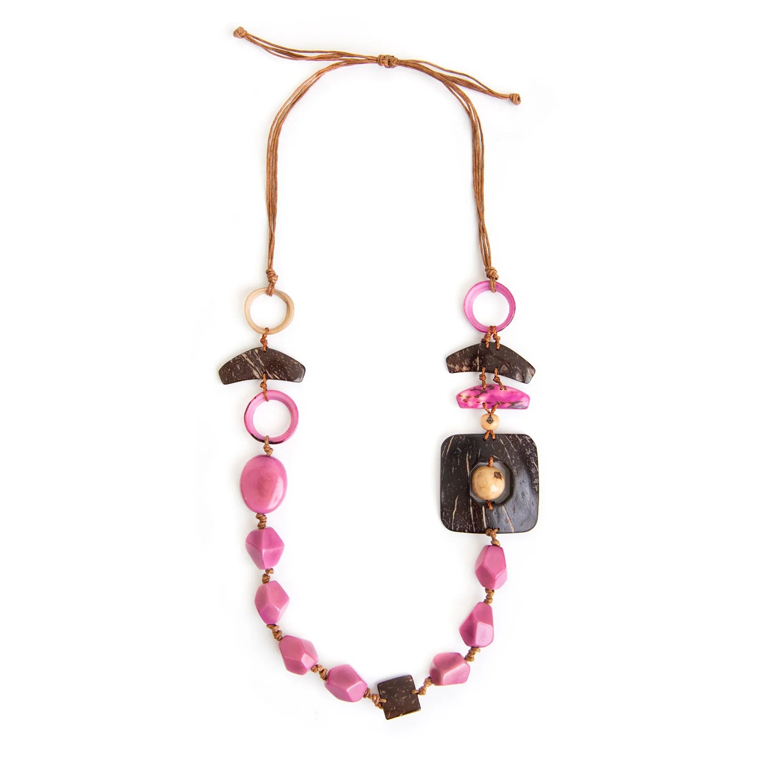 Front image of Tagua Debora Necklace. Violet purple handmade necklace. 