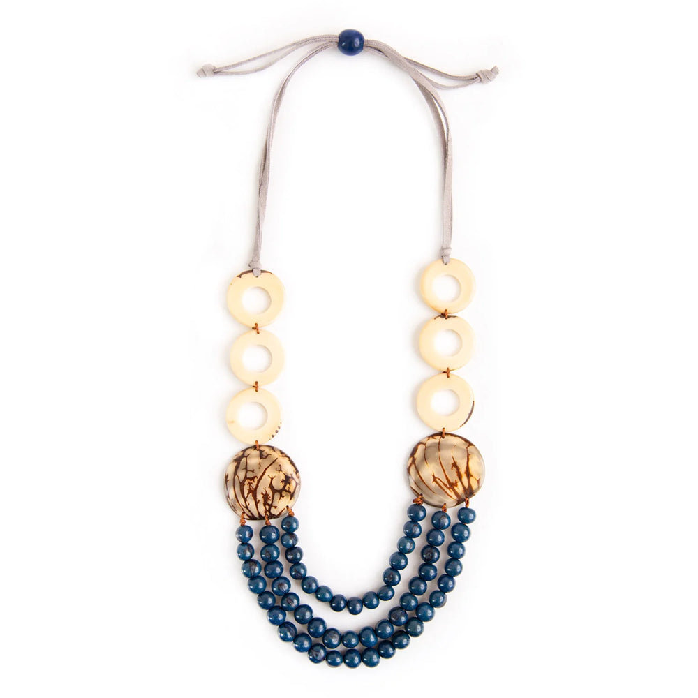 Front image of Tagua Darla Necklace. Blue combo necklace handmade. 
