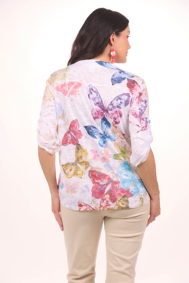 1/2 Sleeve Notch Neck Print Top