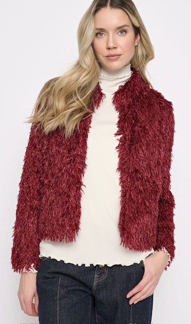 Long Sleeve Faux Feather Short Jacket
