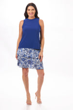 Full Front Image of Pull On Blue Floral Ruffle Skort