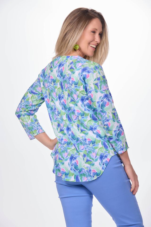 3/4 Sleeve V-Neck Print Top