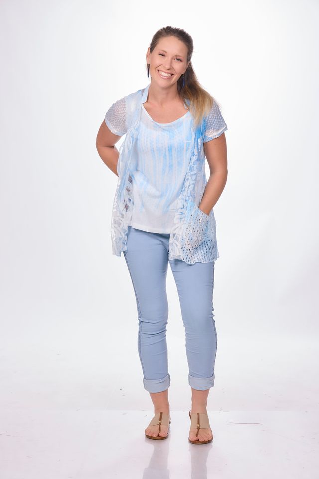 Short Sleeve Blue Swan Built in Cardigan