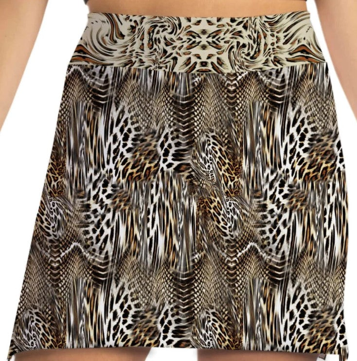 Front image of Skort obsession untamed animal printed skort. Animal print pull on skort. 