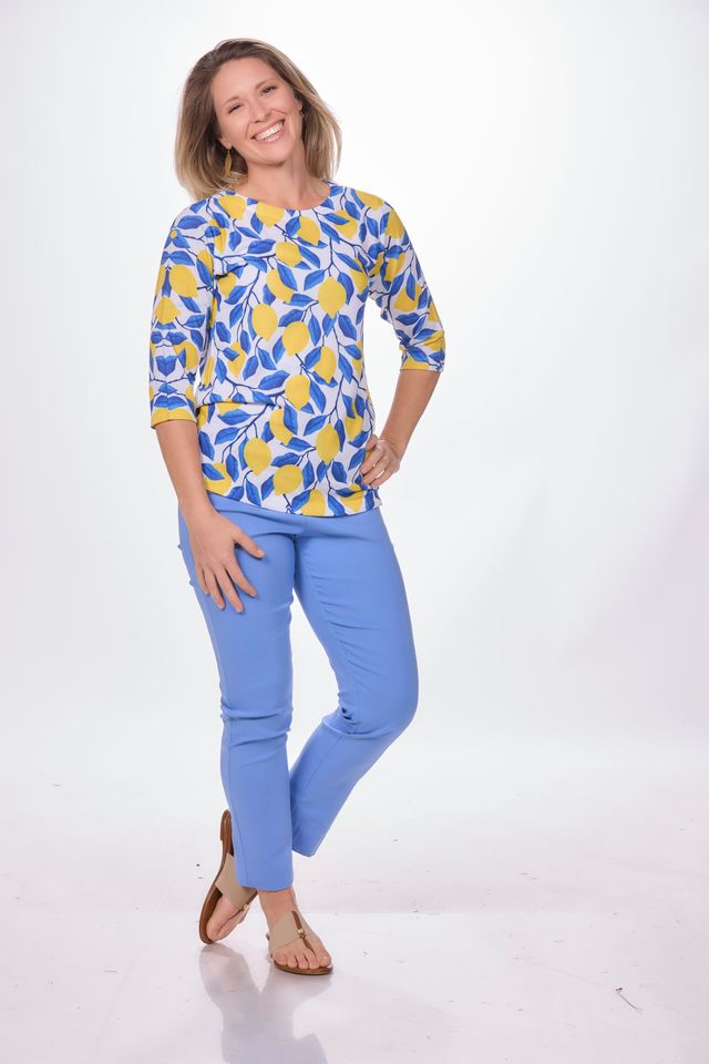 3/4 Sleeve Round Neck Print Top