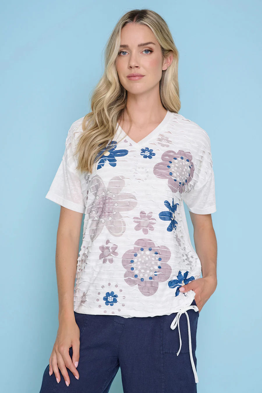 V-Neck Drawstring Hem Top