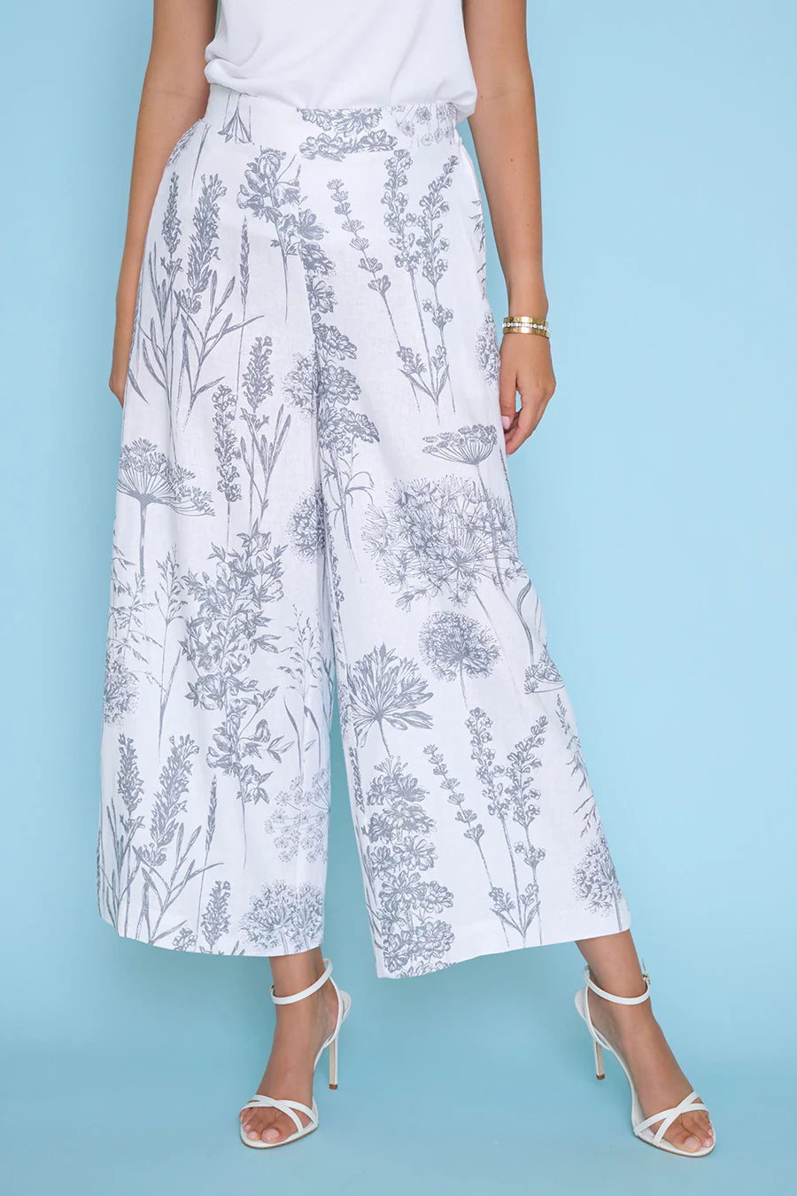 Printed Wide Leg Linen Pants