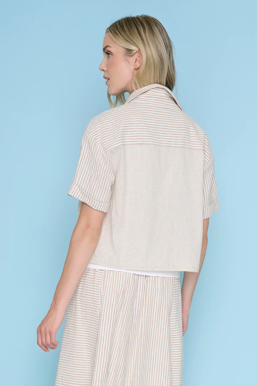 Short Sleeve Button Front Linen Top