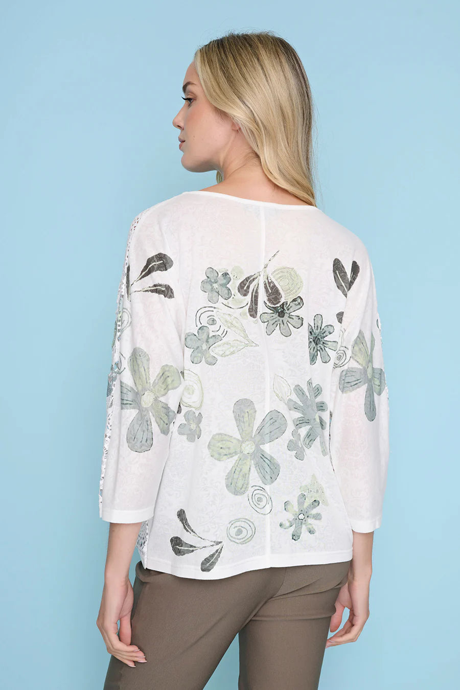 3/4 Sleeve Lace Drawstring Top