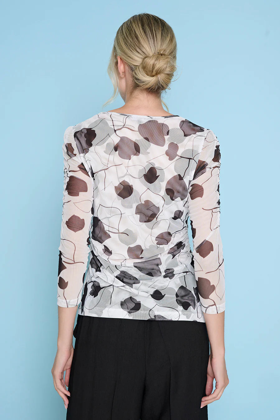 3/4 Sleeve Floral Ruched Top