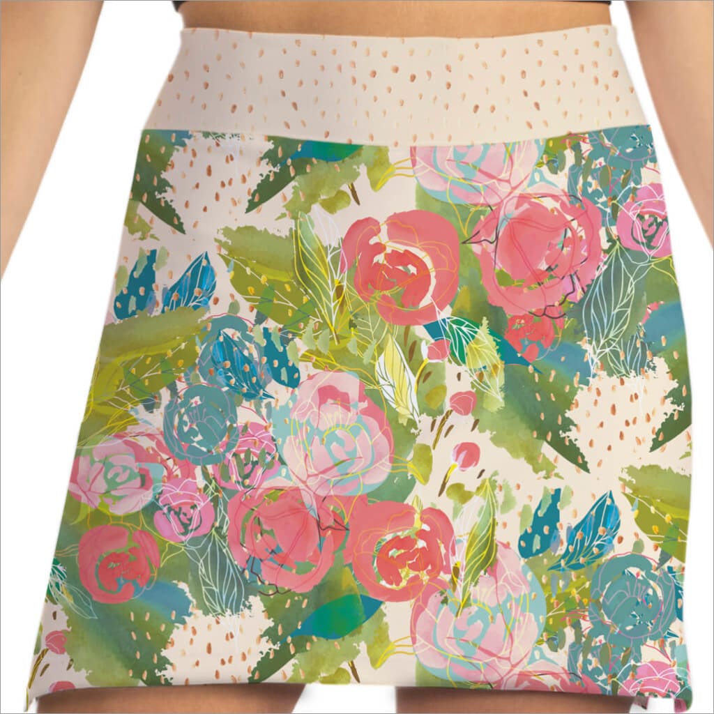 Front image of rose print skort