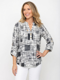 3/4 Sleeve Henley Print Top