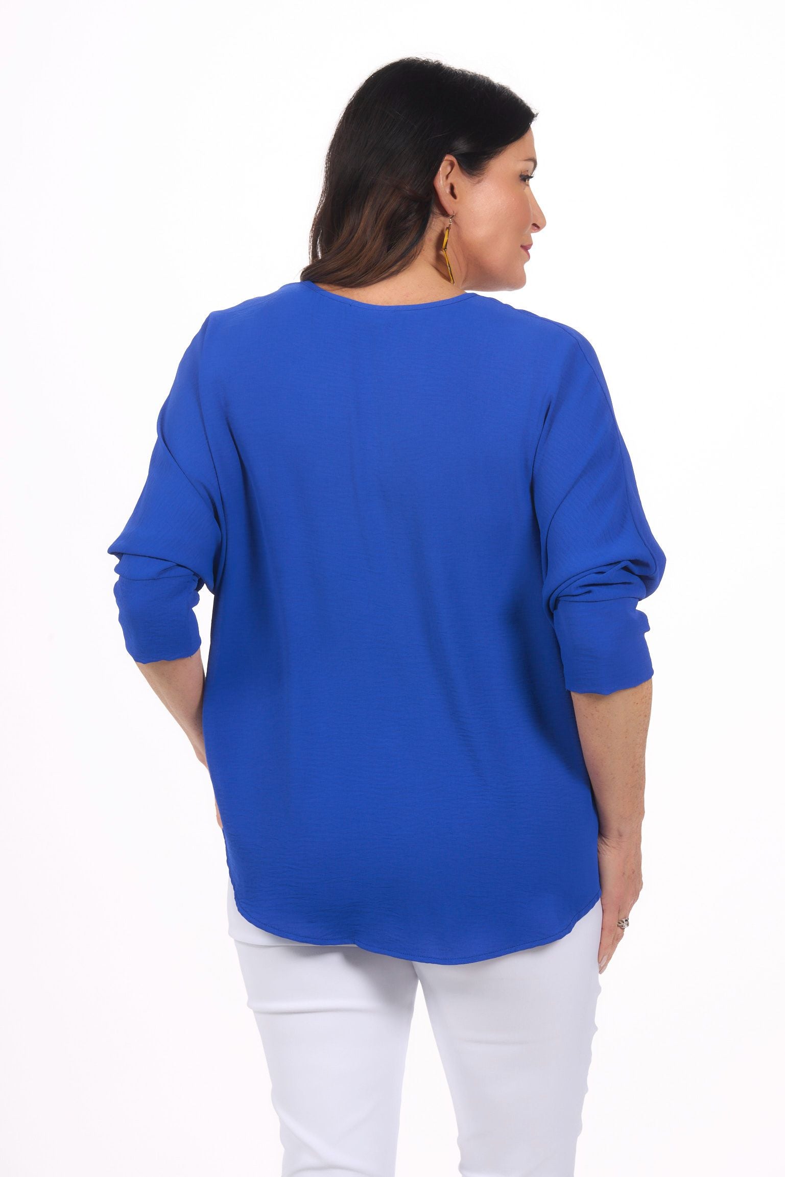 Back image of last tango air flow v neck top.