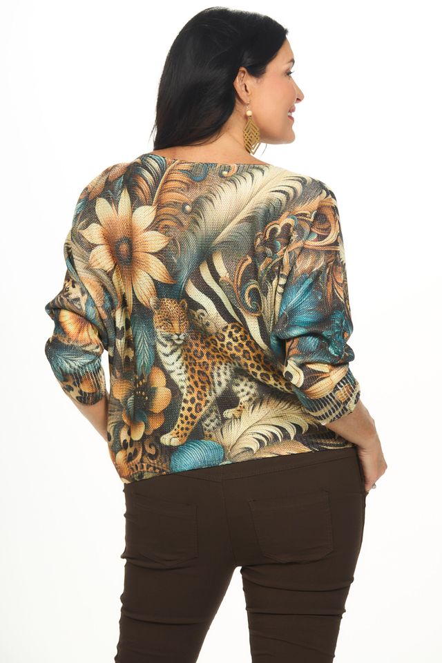 Batwing Beige Flower Animal Sweater