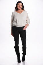 Front image of 1/2 sleeve lurex sweater. Beige sweater Made in Italy