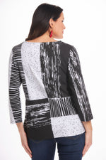 Back image of parsely & sage 3/4 sleeve top in black and white print. 
