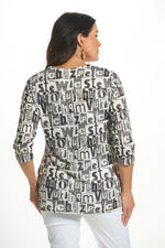 Back image of Fashion Cage 3/4 sleeve letter print top. 