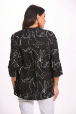 Back image of Fashion Cage black button front wire collar top. 