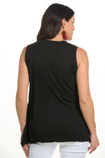 Back image of Shana black crinkle scoop neck top. 