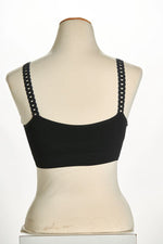 Back image of black loops strap its bra.