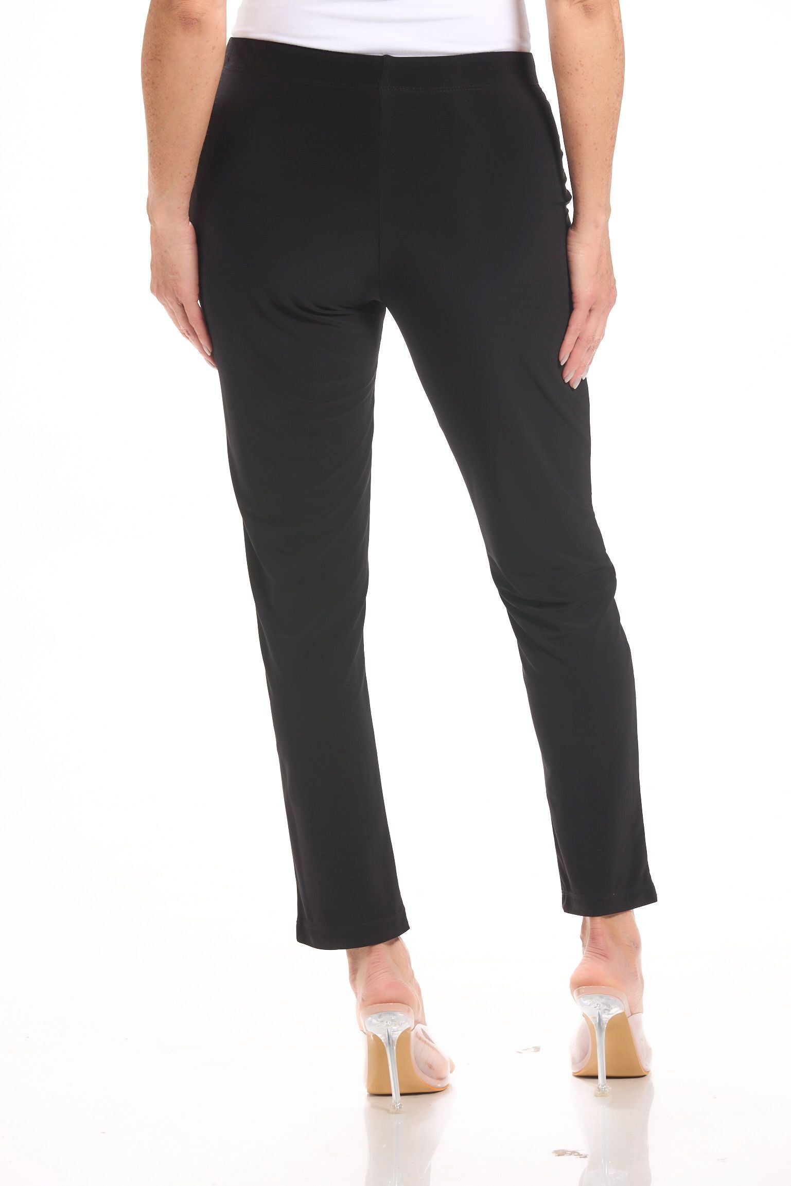 Back image of Picadilly pull on straight leg black pants.