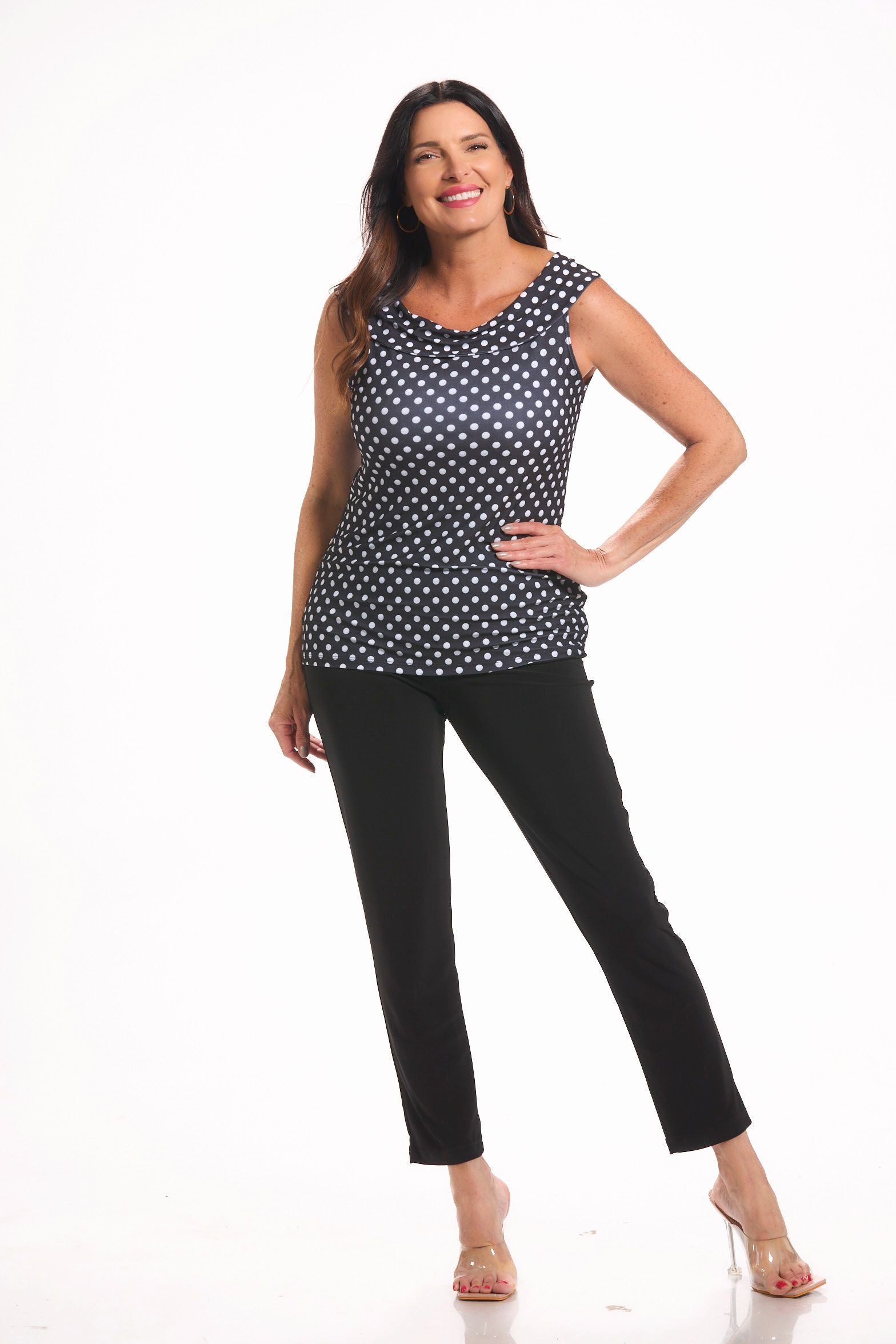 Front image of Picadilly pull on straight leg black pants.