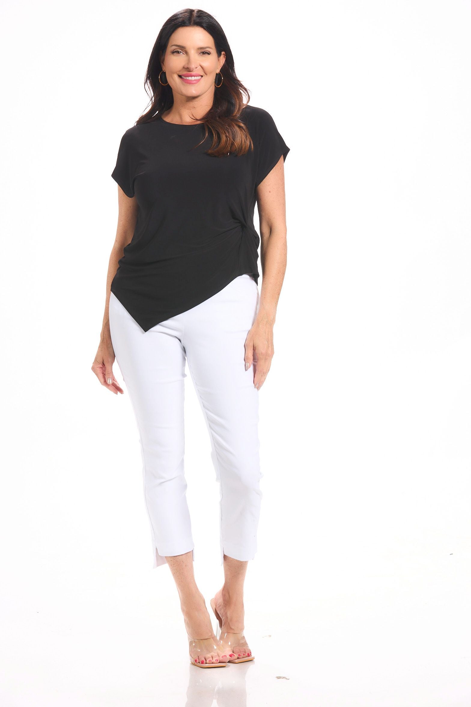 Front image of Picadilly short sleeve knot top.