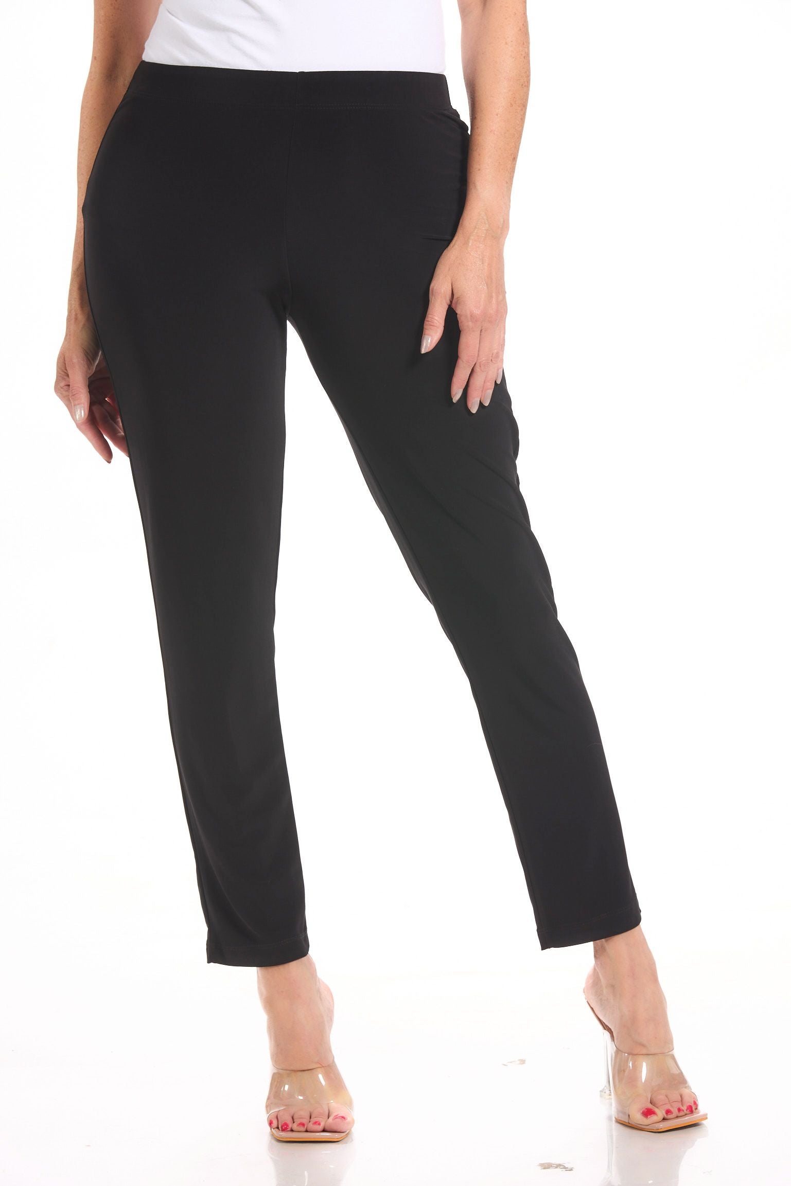 Front image of Picadilly pull on straight leg black pants.