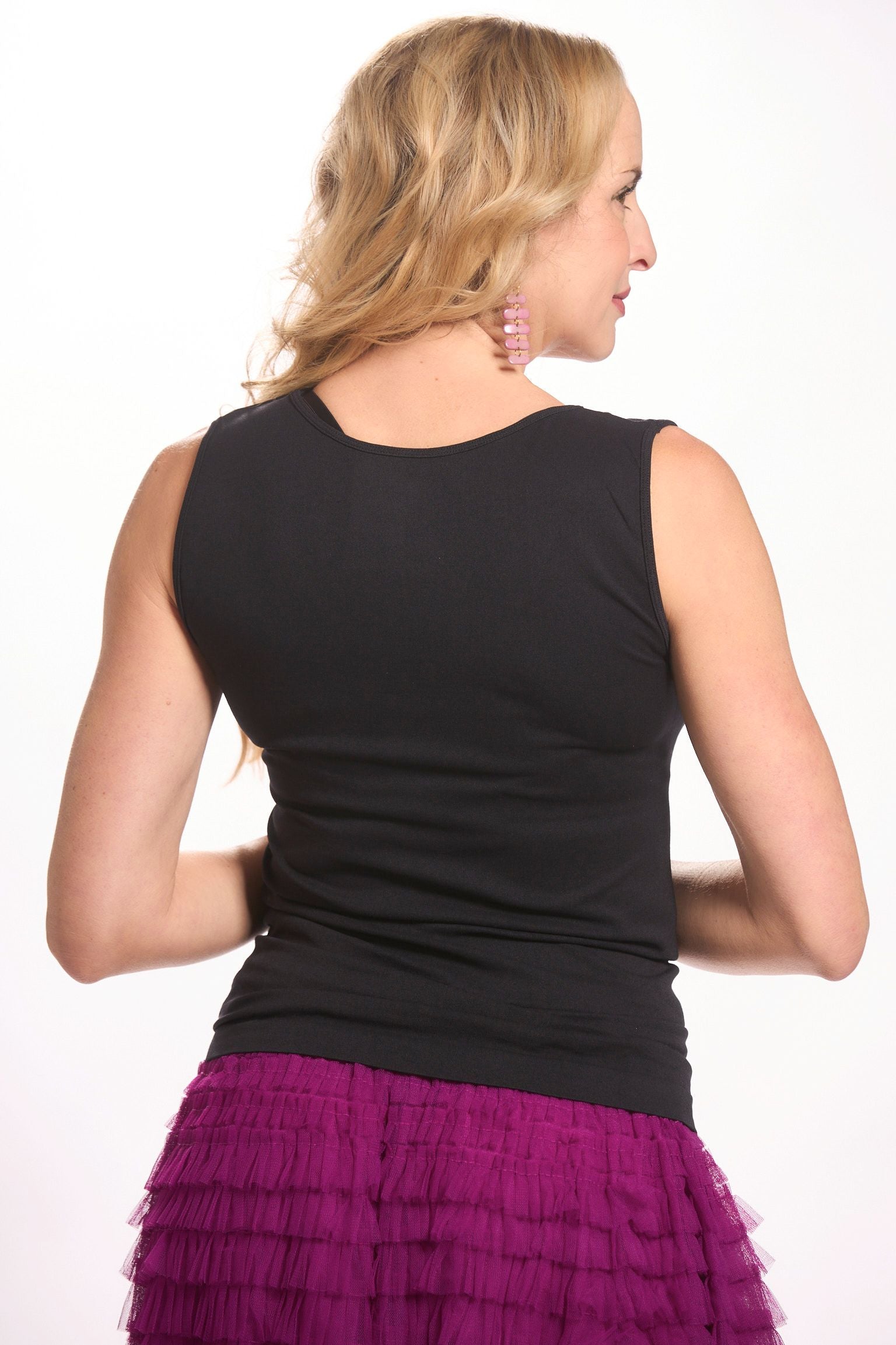 Back image of black tank top magic smoothwear tank tops. 