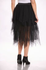 Back image of black tulle skirt by origami. 