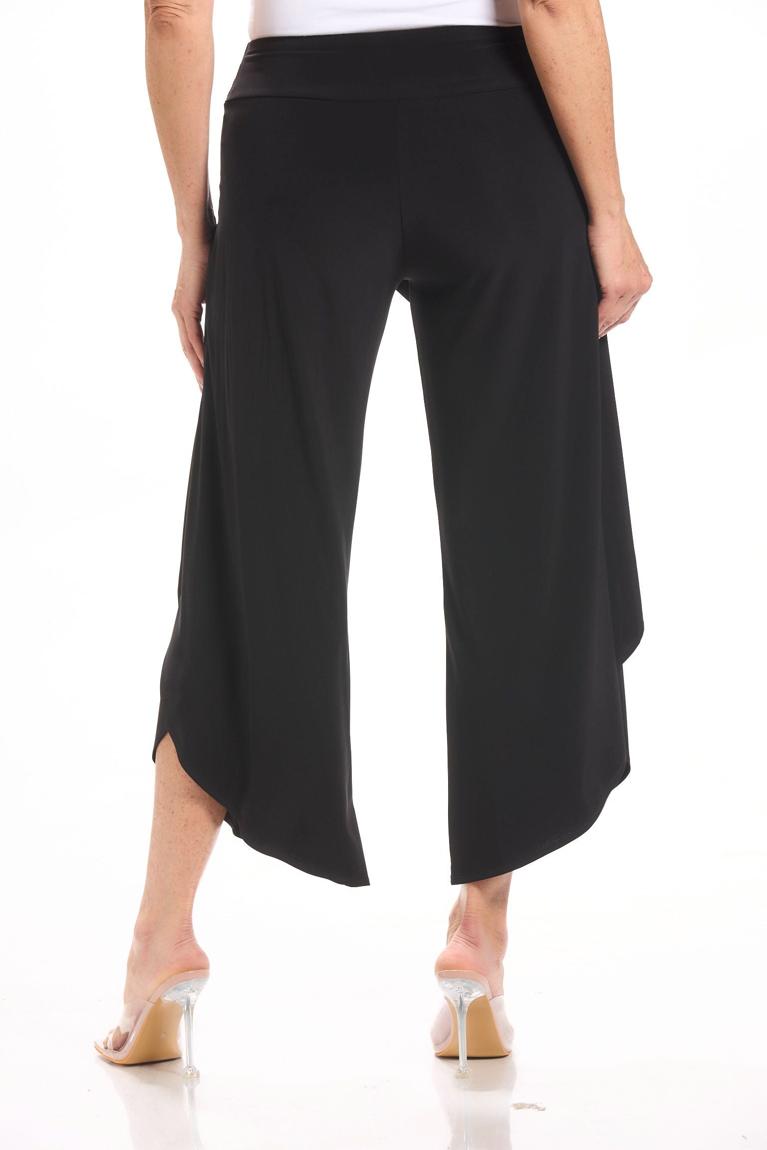 Back image of Picadilly pull on black wrap pant.