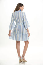 Back image of La Moda half button front striped dress. 