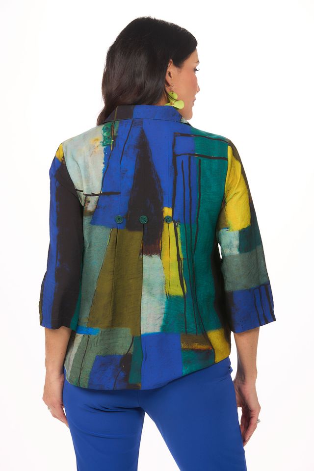 Back image of Shana button front printed shirt.