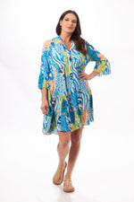 Made in italy blue zebra printed dress. Boho summer dress with buttons. 