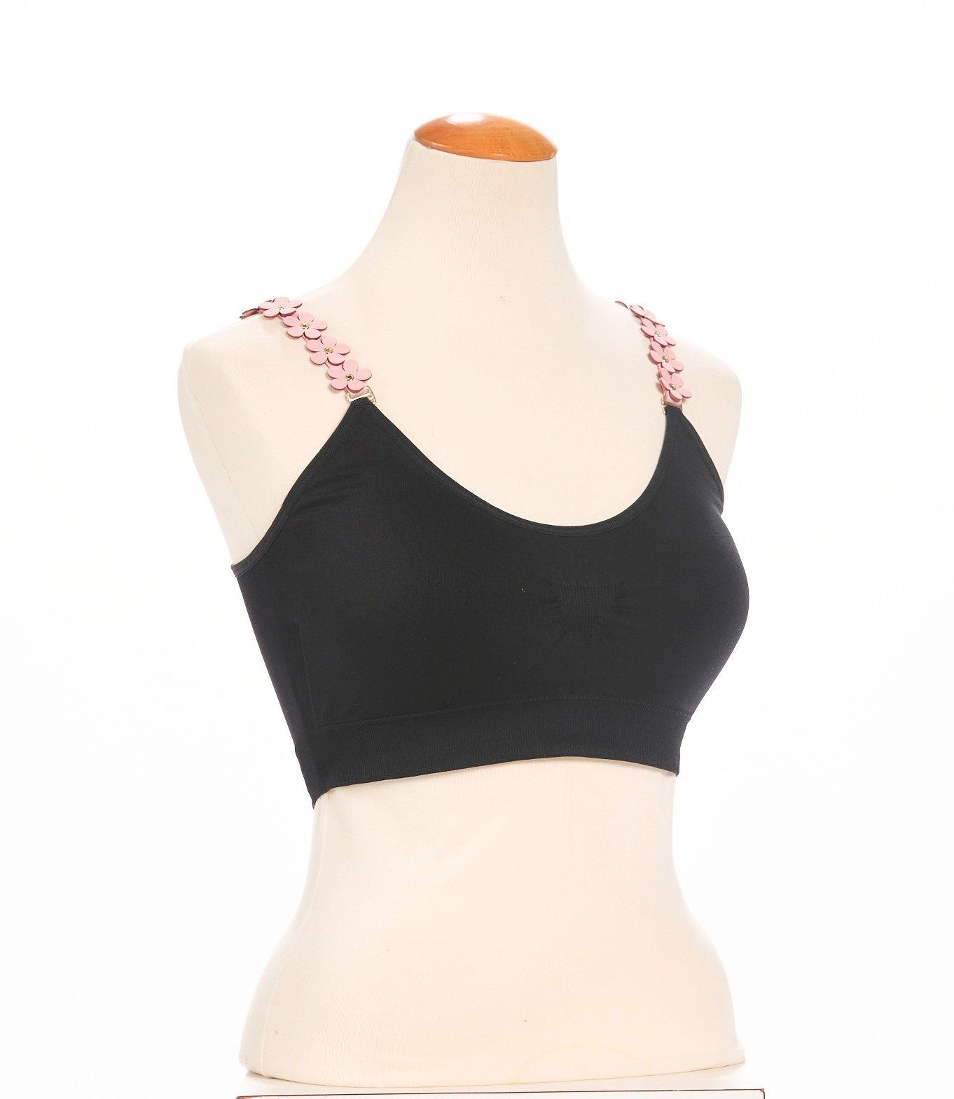 Front image of blue suede strap its bra. 