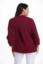 Back image of Air Flow two button top. Burgandy top. 