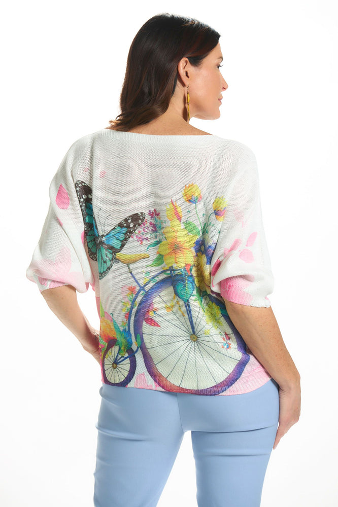 Back image of made in italy bike and butterfly sweater. 