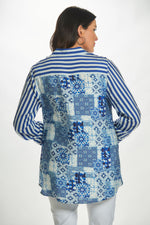 Back image of Shana long sleeve button front shirt. Striped and pattern top. 
