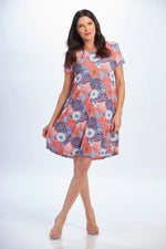 Front image of daisy multi printed cap sleeve dress. 