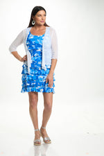Front image of Fashque multi blues cha cha dress. 