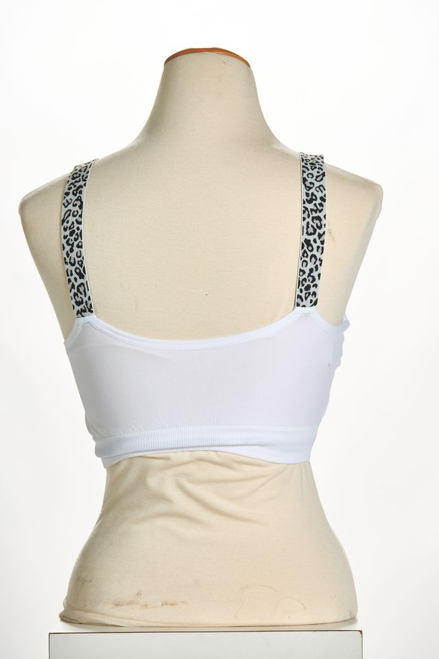 Back image of strap its white cheetah bra.