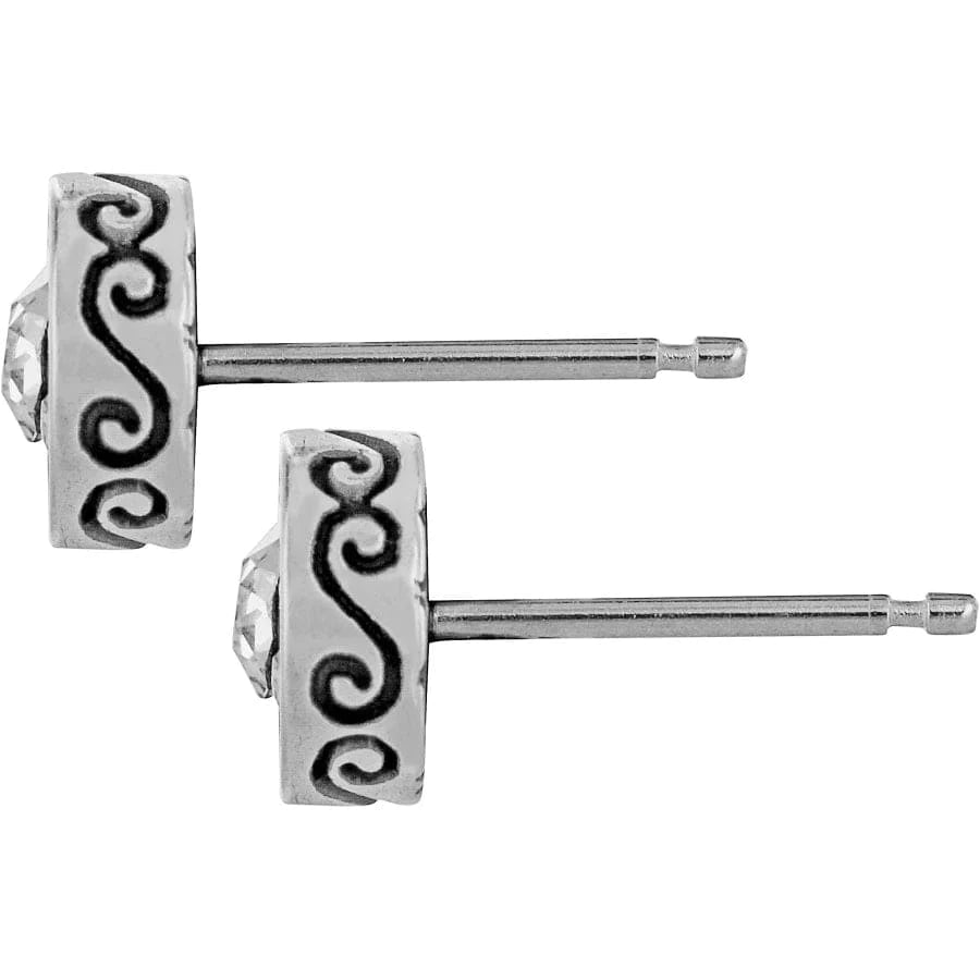Side image of Brighton Crescent Mini Post Earrings. Silver sparkle earrings by Brighton. 