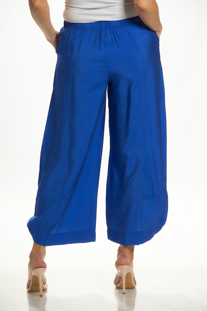 Back image of Shana crushed lantern pant. Royal blue crinkle pants. 