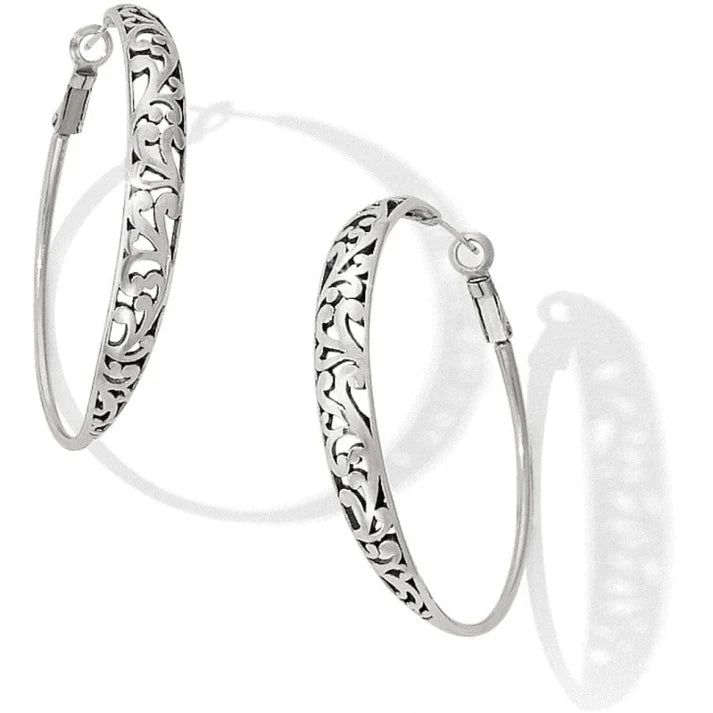Front image of Brighton Elora Hoop Leverback Earrings. Silver hoop earrings. 