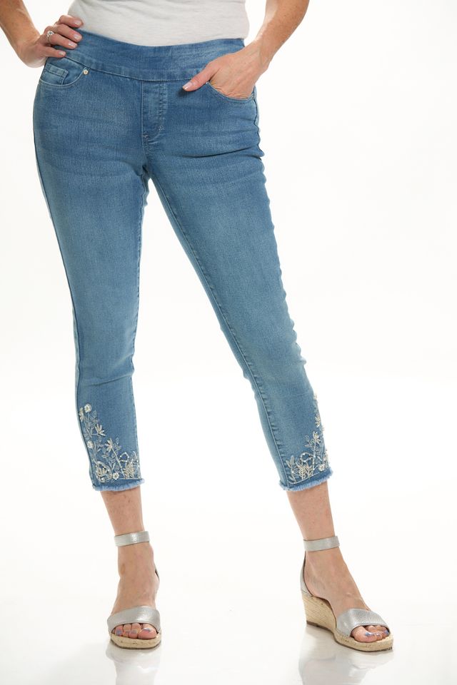 Denim Cropped Embroidered Jeans