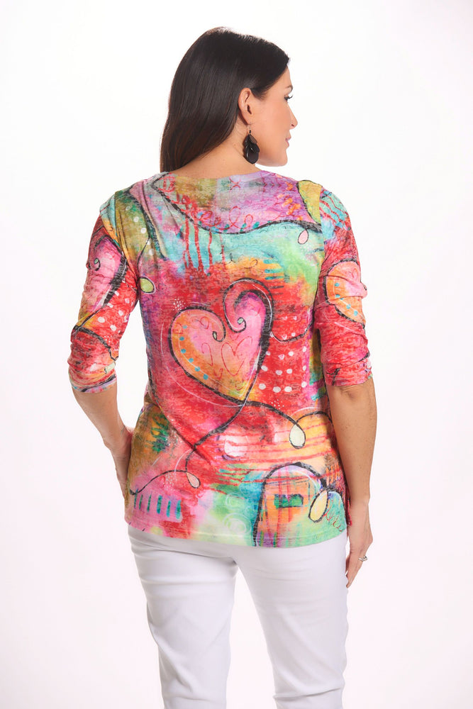Back image of Fashion cage heart printed top. 